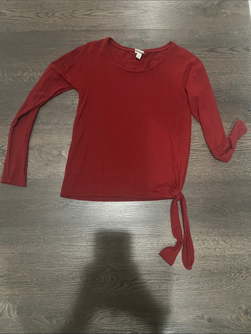 Women's Long-Sleeve Side-Tie Top - Deep Red